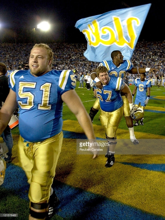 The UCLA Bruins celebrate after a 13 to 9 victory over the USC Trojans on December 2, 2006 at the Rose Bowl in Pasadena, California.